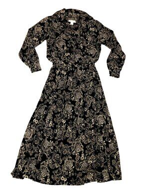 Pendleton Black White Paisley Dress Sz 6 Long Skirt & Blouse Long Sleeve Womens